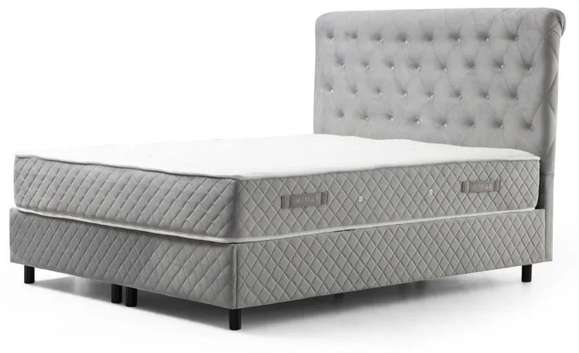 Jasnoszare łóżko boxspring ze schowkiem 160x200 cm Sonata – Kalune Design