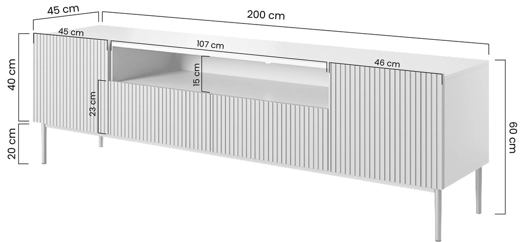 Szafka RTV Nicole 200 cm z wnęką i szufladami - kaszmir / złote nóżki