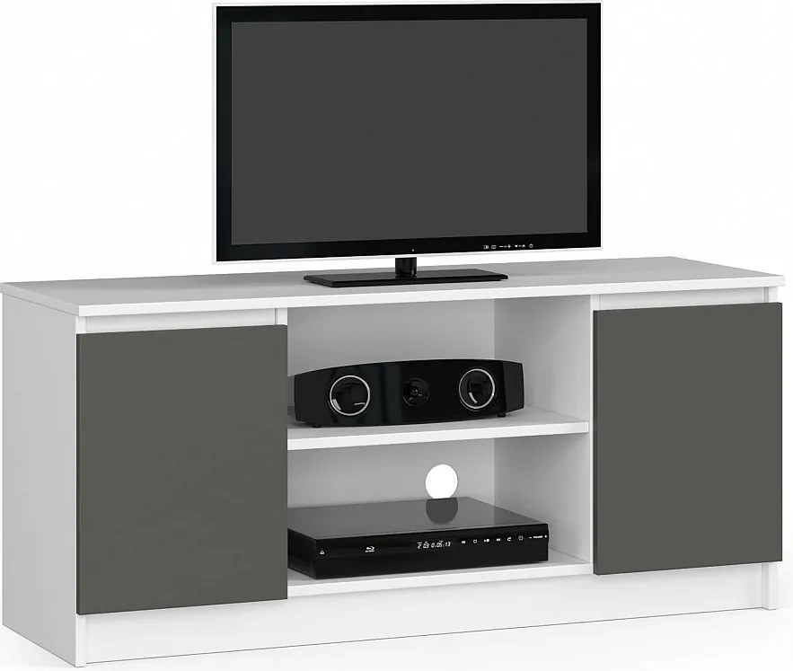 Szafka RTV AKORD Biała 120 cm 2 drzwi kolor Grafit Szary mat 2 półki 120x40x55 cm
