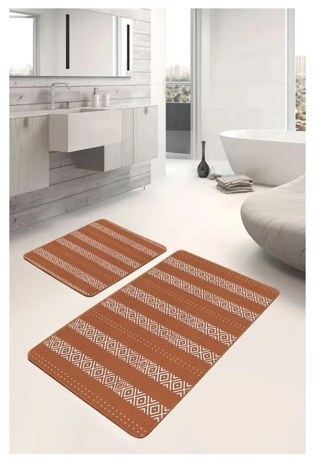 Brązowe aksamitne dywaniki łazienkowe zestaw 2 szt. 60x100 cm – Mila Home