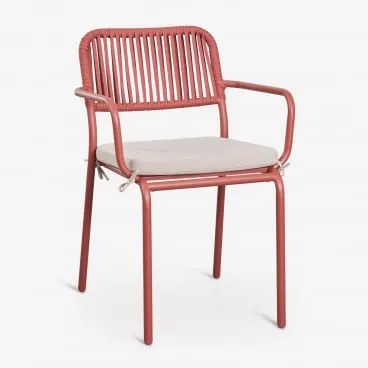 Zestaw 4 Sztaplowanych Krzeseł Ogrodowych Z Podłokietnikami Z Plecionej Liny Arhiza Terracota - Sklum