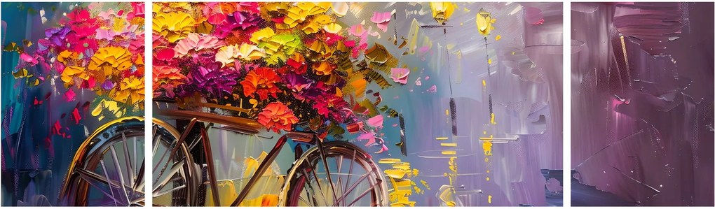 Obraz - Koło z kwiatami (170x50 cm)