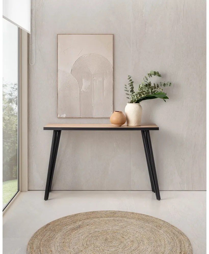 Czarna konsola z blatem w dekorze dębu 60x120 cm Sindi – Marckeric