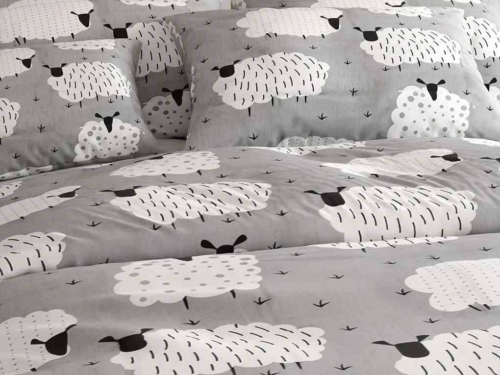 PrzytulneMieszkanie.pl PrzytulneMieszkanie.pl Pościel z polibawełny SHEEP POLY szara Rozmiar pościeli: 2 szt 70 x 90 cm | 200 x 220 cm