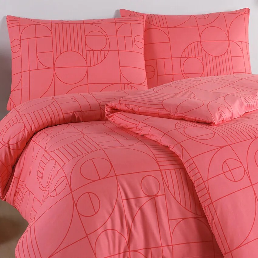 BedTex Bawełniana pościel Geo Sunset Coral, 140 x 220 cm, 70 x 90 cm, 140 x 220 cm, 70 x 90 cm