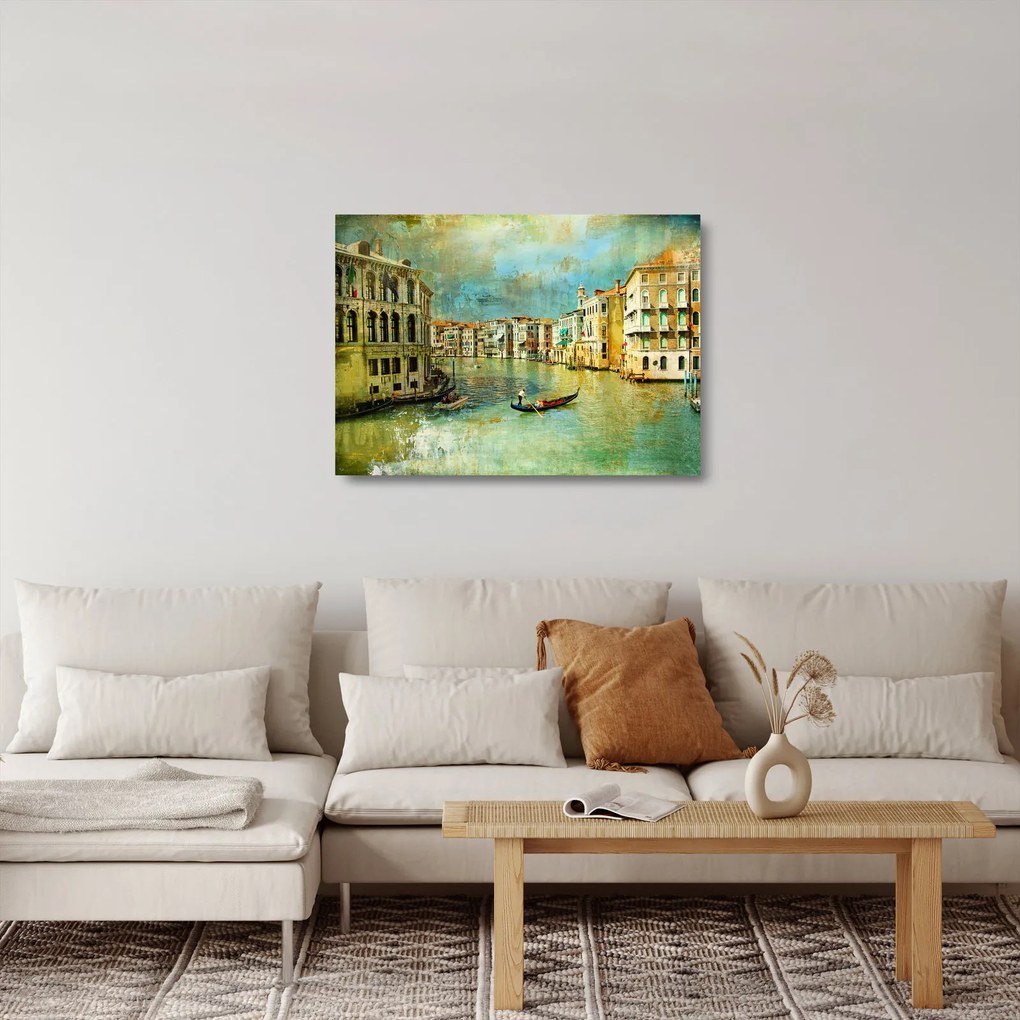 Obraz na szkle - Kanał wenecki i gondole (70x50 cm)
