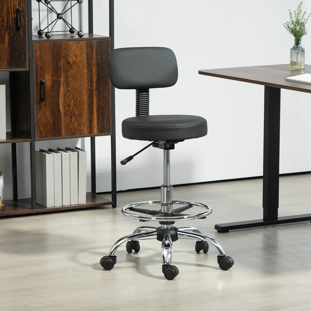 HOMCOM Ergonomiczne Krzesło Biurowe, Kompaktowe, Regulowane, z Podnóżkiem, Obrotowe, Skóra Ekologiczna, Metal, Czarne