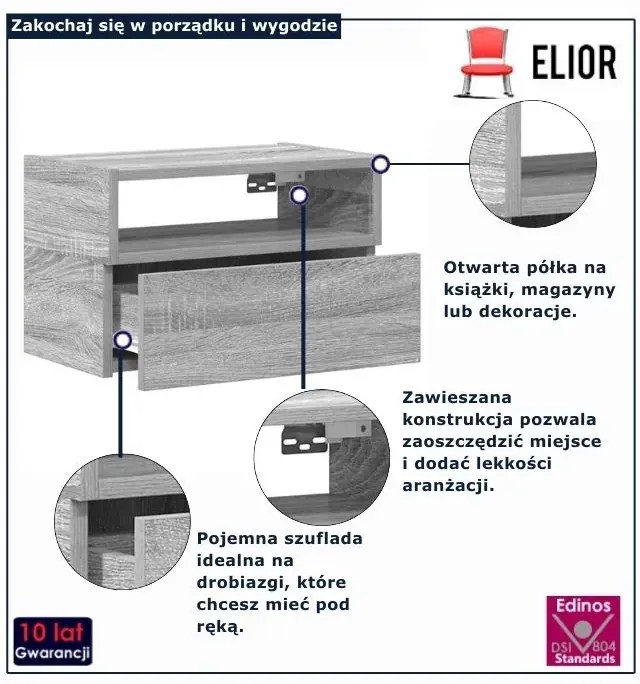 Wisząca minimalistyczna szafka nocna szary dąb sonoma E5-M75