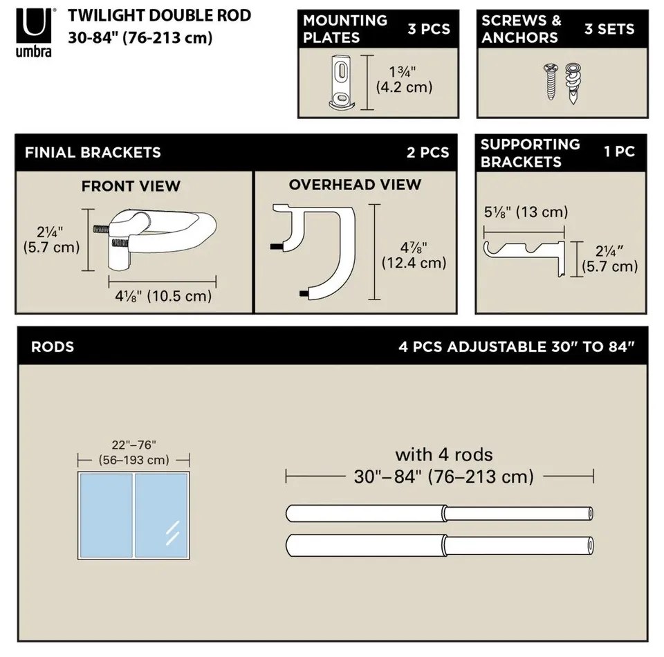 Stalowy regulowany podwójny karnisz 167 - 365 cm Twilight – Umbra