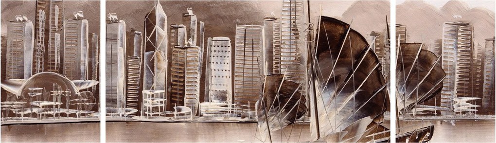 Obraz - Victoria Harbor, Hongkong, efekt sepii (170x50 cm)