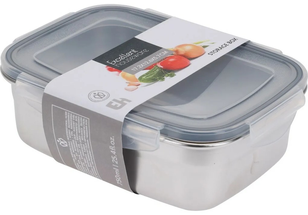 Excellent Houseware Pojemnik ze stali nierdzewnejz plastikową pokrywką 750 ml, 0,75 l