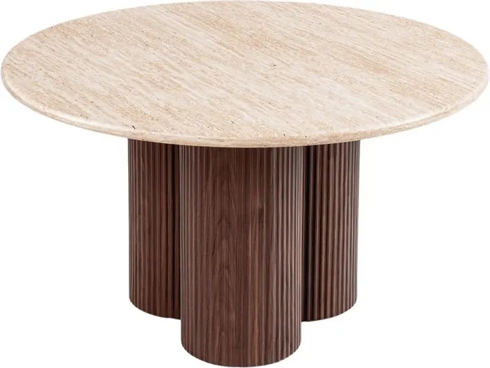 Stolik kawowy okrągły Massia 80 cm do salonu - trawertyn / orzech