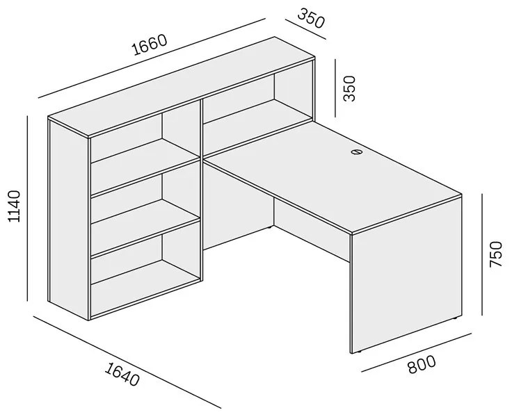 Zestaw mebli biurowych single SEGMENT, 3 półki, lewy, biały/grafit