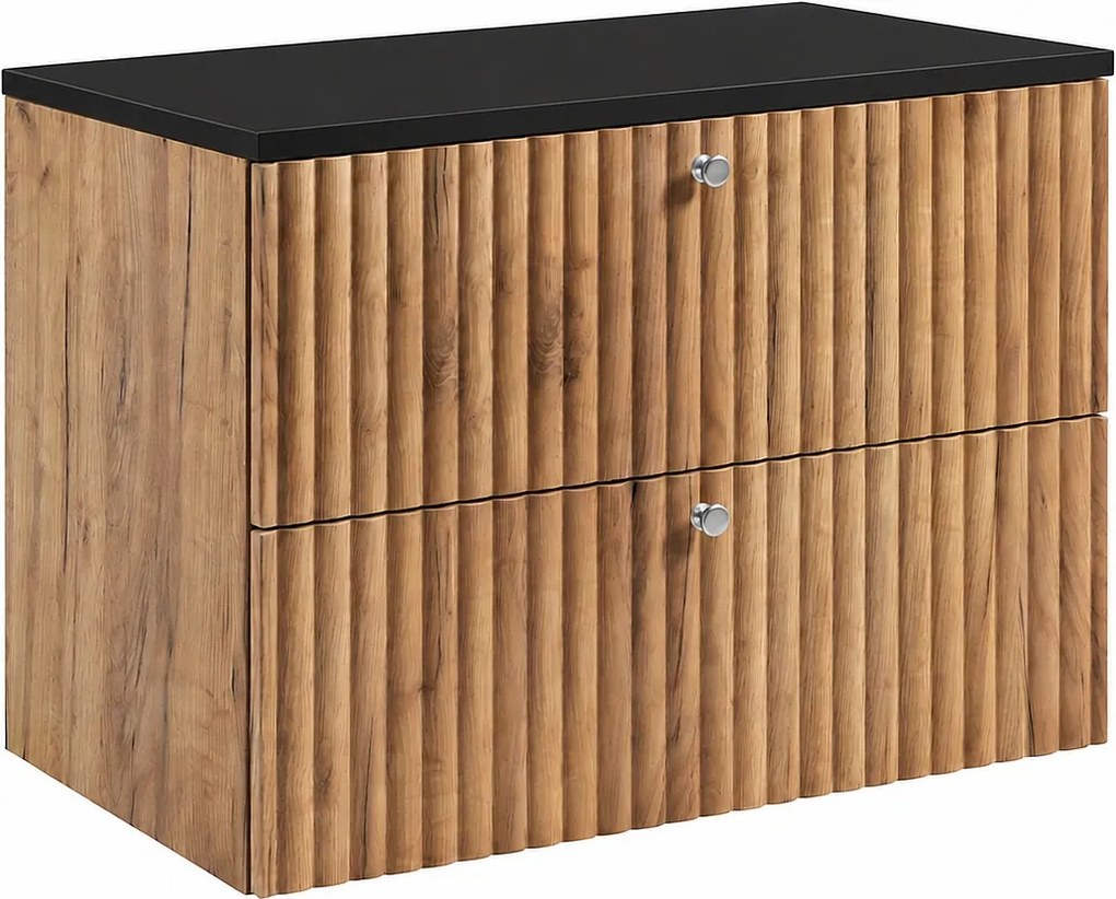 Szafka łazienkowa wisząca z blatem 80, dąb craft złoty + blat czarny, uchwyty w trzech kolorach, 80 x 44,4 x 58,6 cm