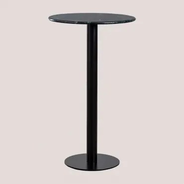 Wysoki, Okrągły Stolik Barowy Ø60 Cm Z Marmuru Rocher Zielony Marmur & Czarny - Sklum