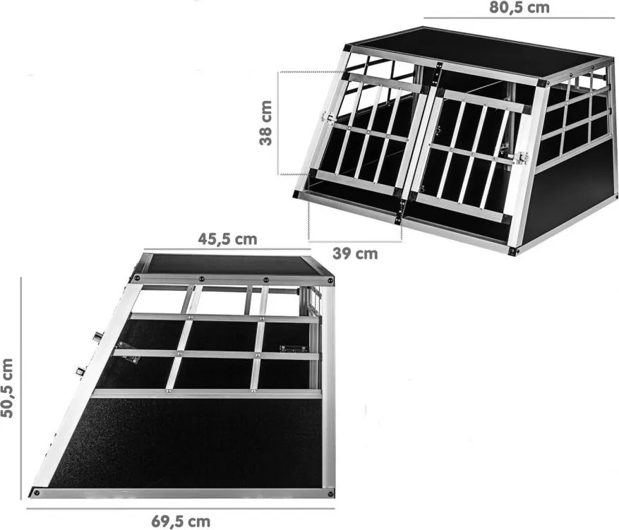 Skrzynia transportowa aluminiowa dla psów dwudrzwiowa tylna