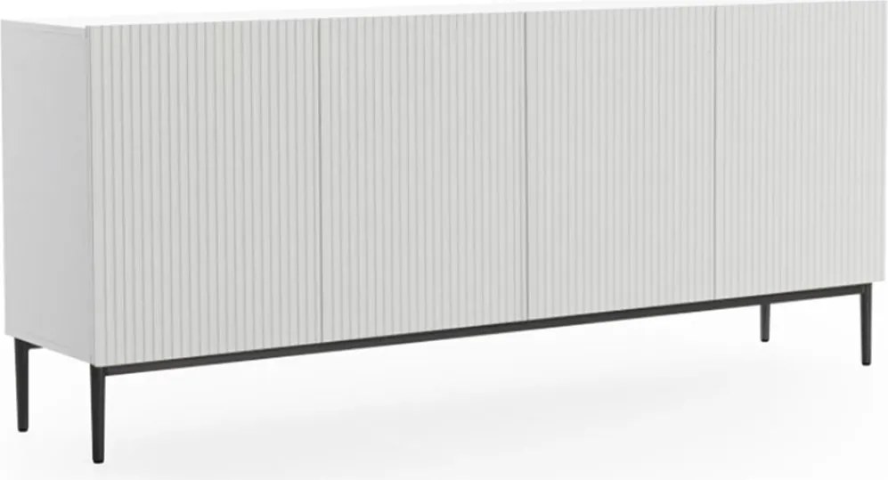 Komoda Nicole 200 cm czterodrzwiowa z ryflowanym frontem - biały mat / czarne nóżki