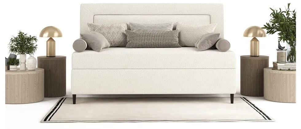 Beżowe tapicerowane łóżko jednoosobowe 80x200 cm Alba – Maison de Rêve