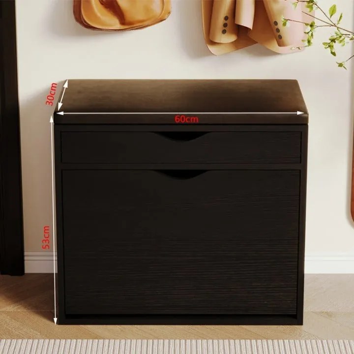 Szafka na buty z siedziskiem czarna do przedpokoju loft 60 cm