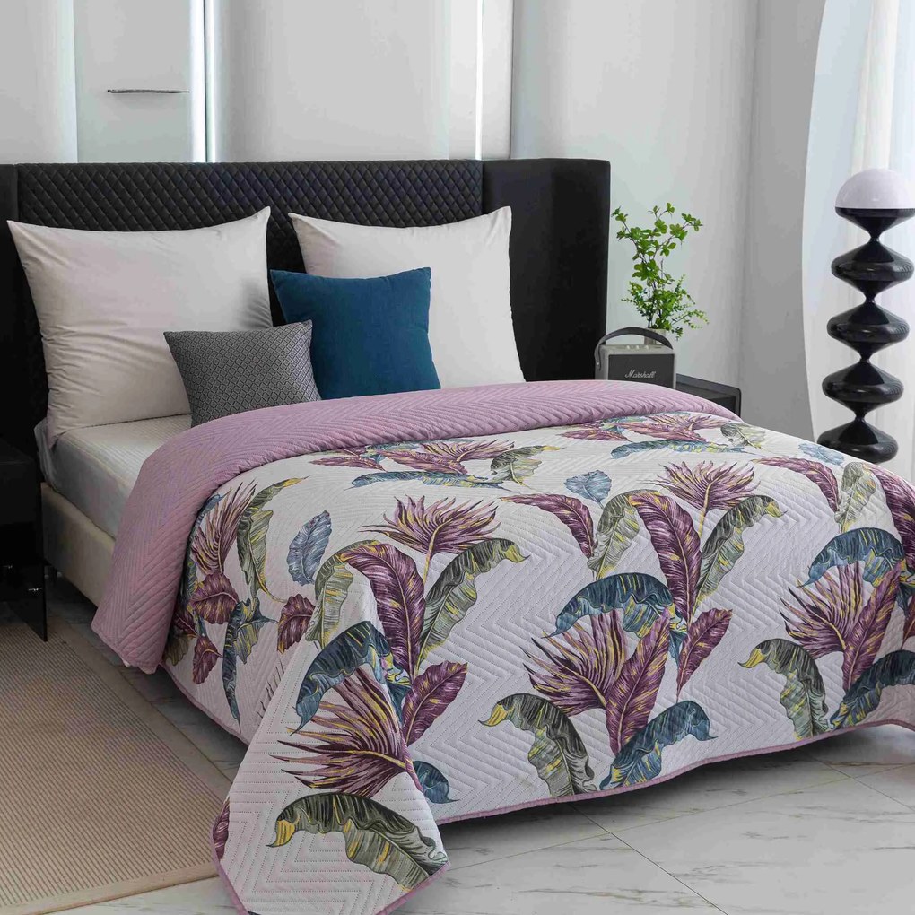 Narzuta na łóżko TROPIC biały / różowy Rozmiar: 220 x 240 cm