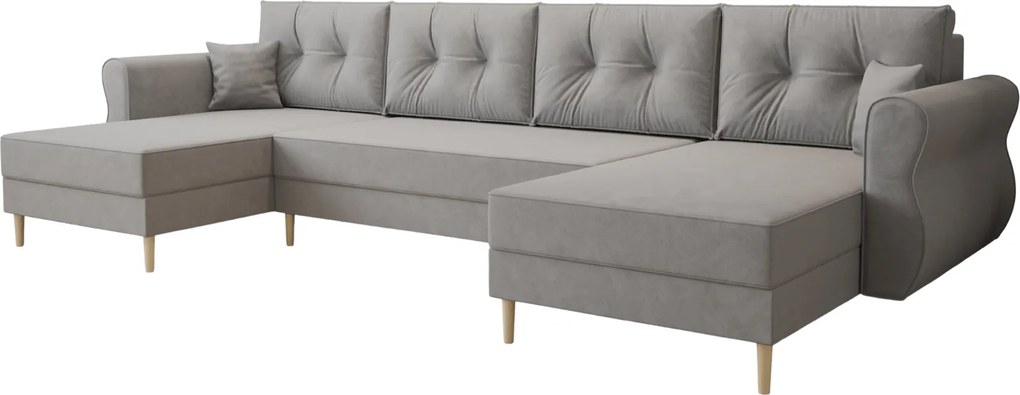 Rozkładana sofa narożna w kształcie U SILVIANO 300x140 cm, szara + 2 poduszki GRATIS