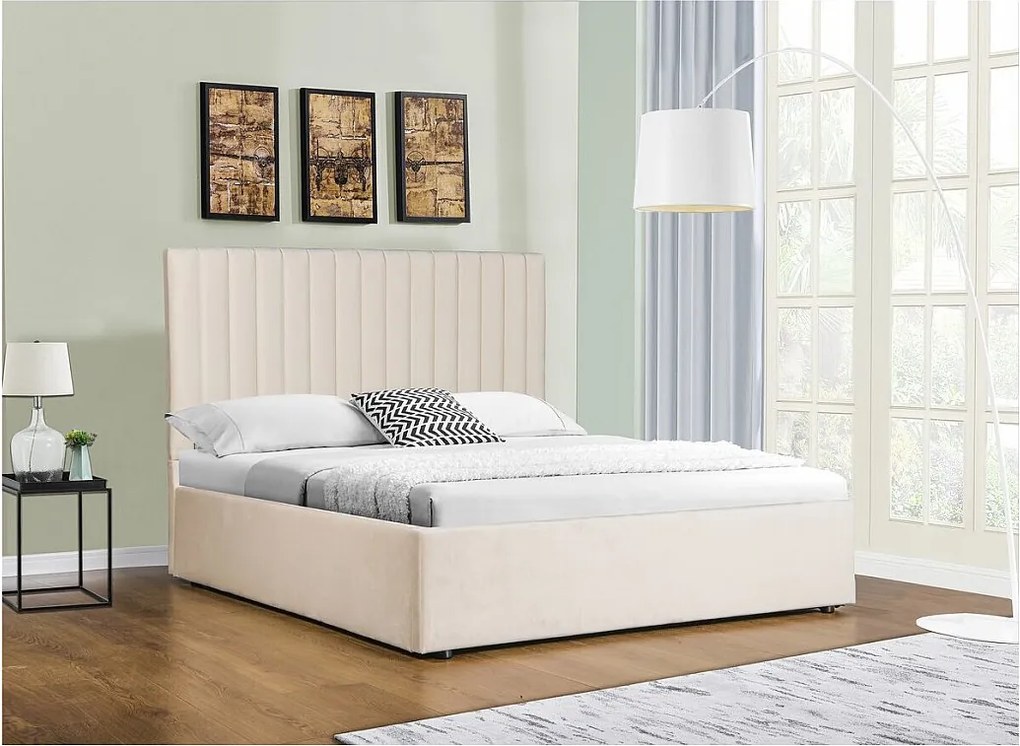 Łóżko "Mia" ze skrzynią - 140 x 190 cm - Beżowe