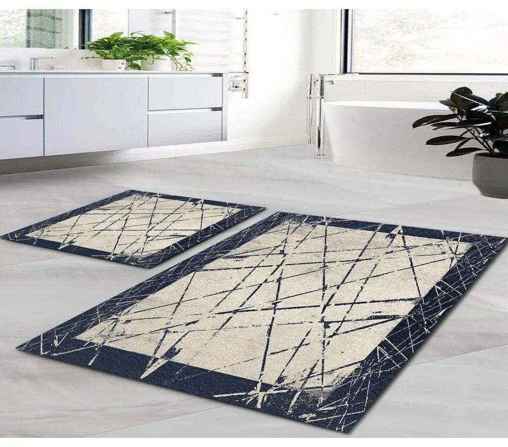 Niebieskie/beżowe dywaniki łazienkowe zestaw 2 szt. 60x100 cm Geometric – Mila Home