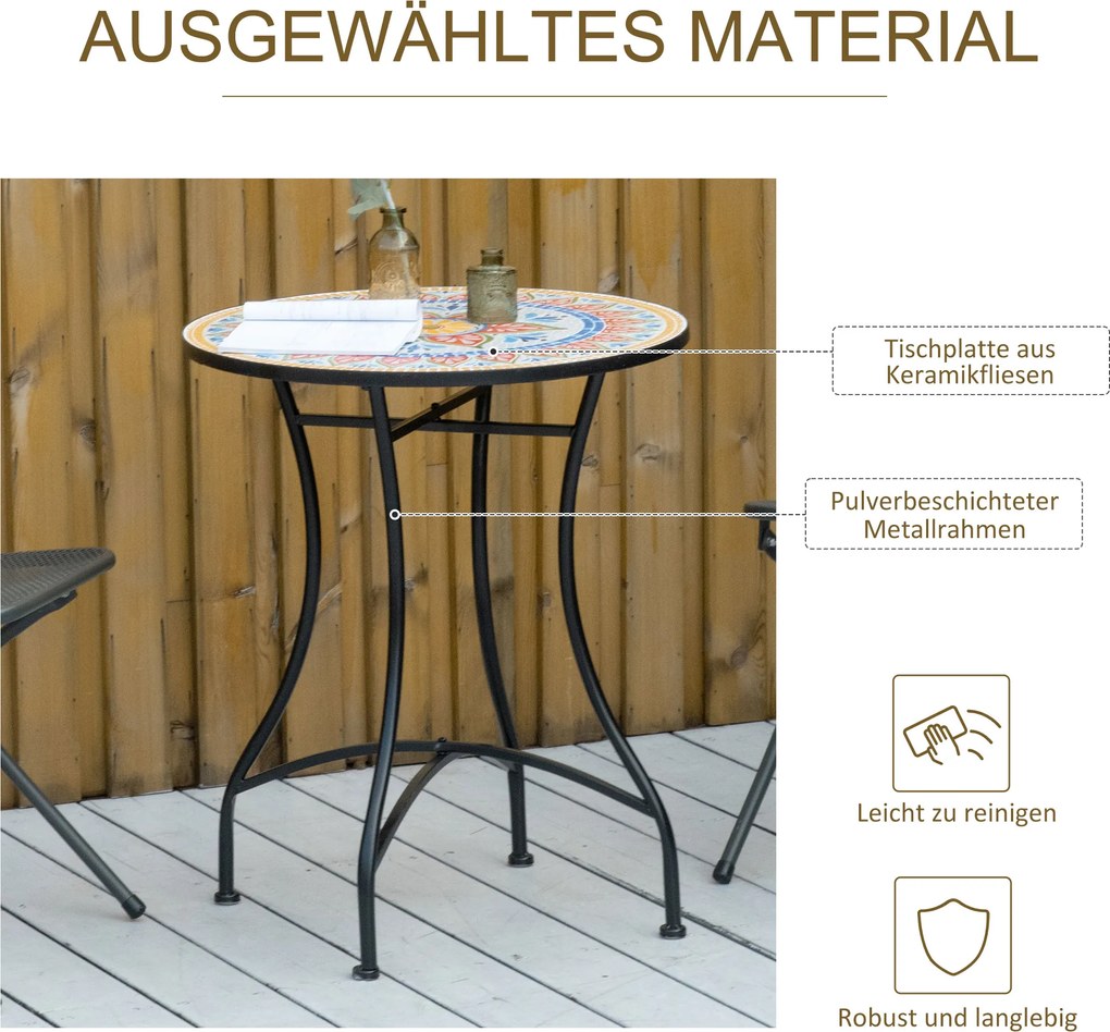 Stylowy Okrągły Stół Ogrodowy Outsunny z Blatem Mozaikowym Ø60 cm