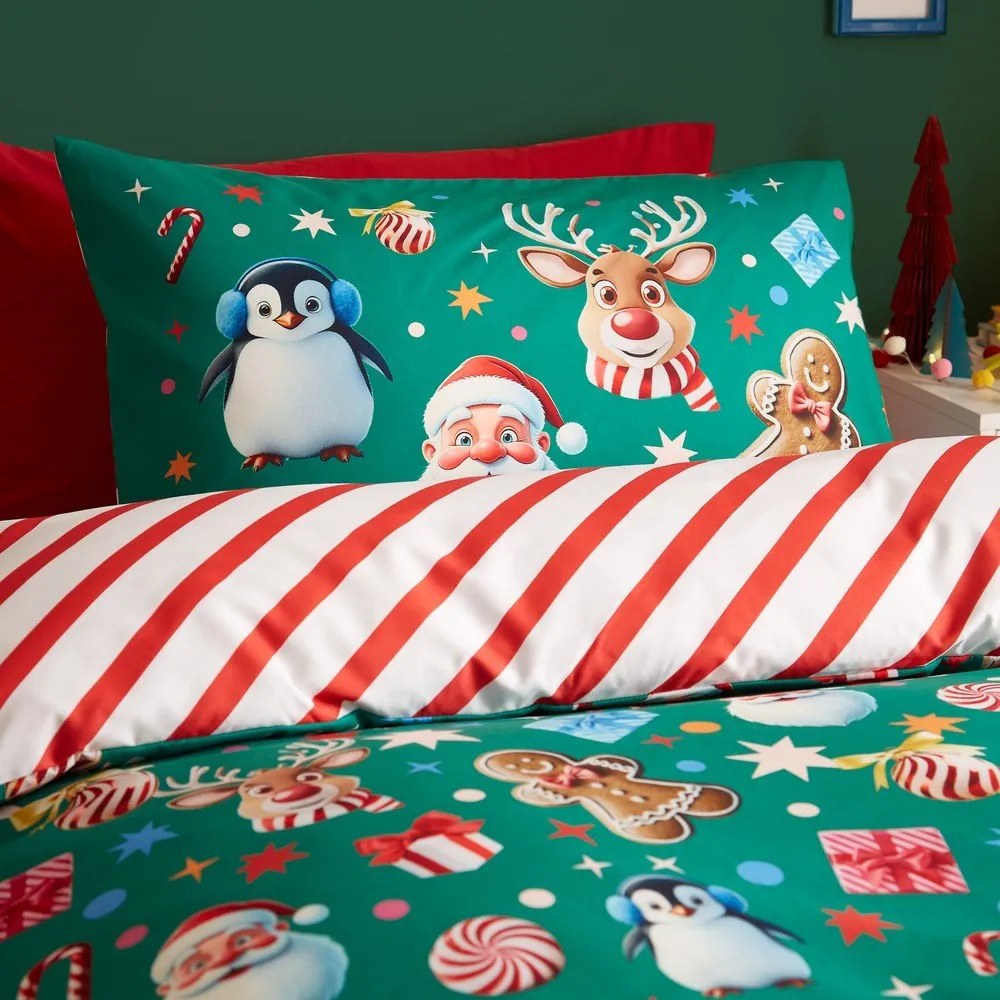 Zielona pościel jednoosobowa 135x200 cm Christmas Icons – Catherine Lansfield