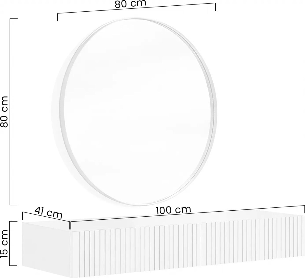 Toaletka wisząca Nicole ze złotym lustrem 80 cm - biały mat