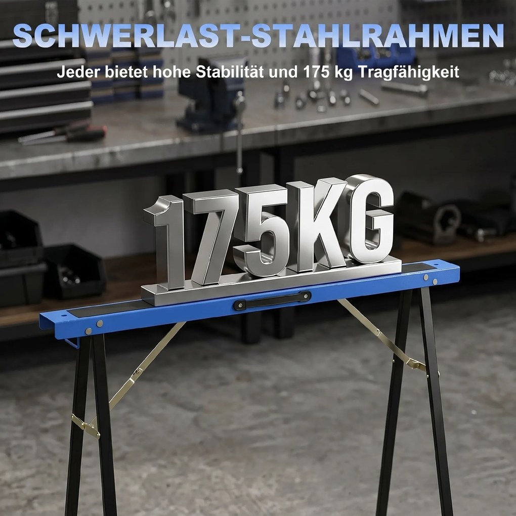 HOMCOM Zestaw 2 solidnych, składanych metalowych kozłów do prac stolarskich i projektów DIY, niebieski i czarny | Aosom PL