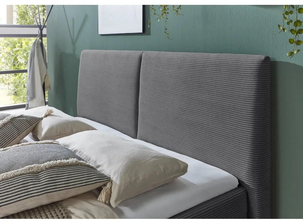 Szare tapicerowane łóżko dwuosobowe ze schowkiem ze stelażem 180x200 cm Lando – Meise Möbel