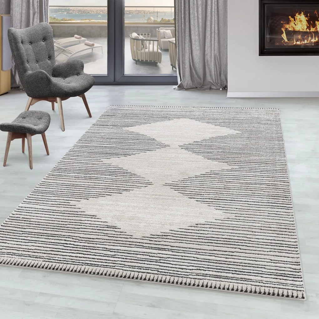 Dywan poliestrowy Romby kremowo-czarny 200 cm x 290 cm