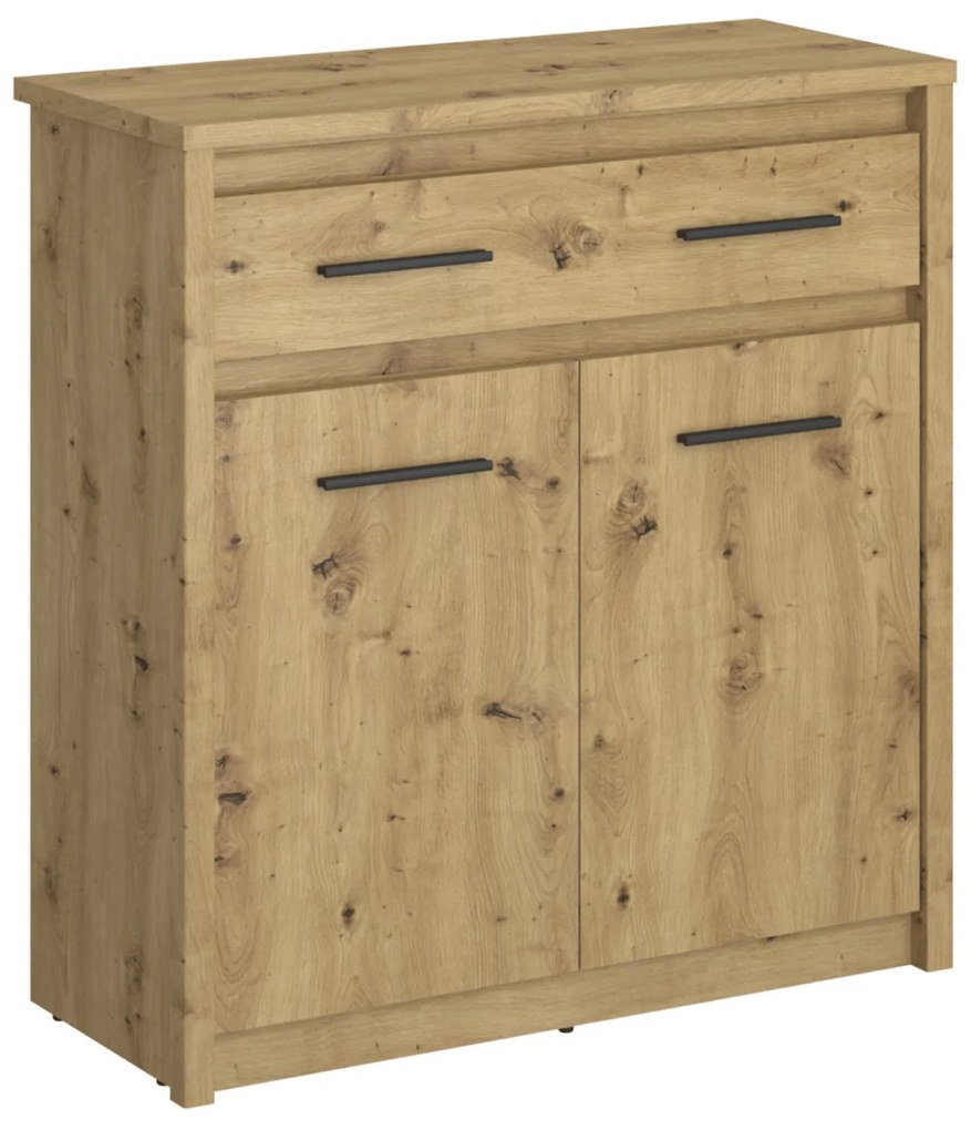 Komoda Dwudrzwiowa z Szufladą Drewniana do Sypialni OPIA 87 cm Dąb Artisan Klasyczna