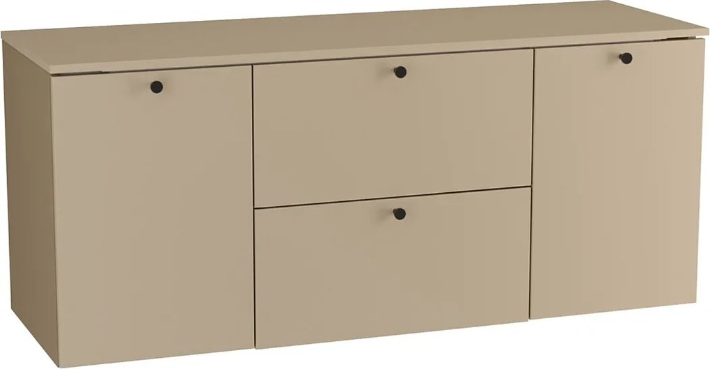 Szafka pod umywalkę WENA, z 2 drzwiami i 2 szufladami, gładkie fronty, z koszami na pranie, Beti, 140x60x47 cm, Cappuccino
