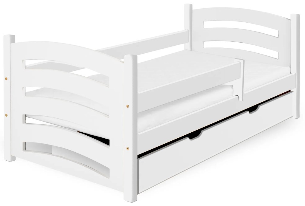 Łóżko dziecięce MELA 80 x 160 cm, białe Stelaż: Ze stelażem listwowym elastycznym, Materac: Materac EASYSOFT 8 cm