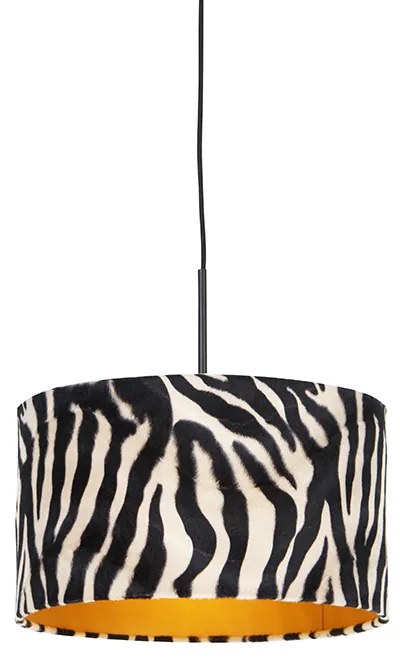 Nowoczesna lampa wisząca czarna z abażurem w zebrę 35 cm - Combi Nowoczesny Oswietlenie wewnetrzne