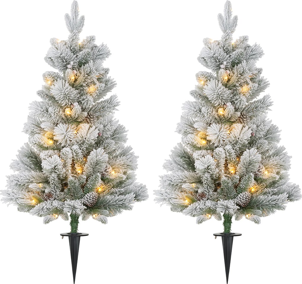 HOMCOM Sztuczna Choinka 90 cm z LED Światełkami, Ognioodporna, na Metalowej Podstawie, Zielony+Biały