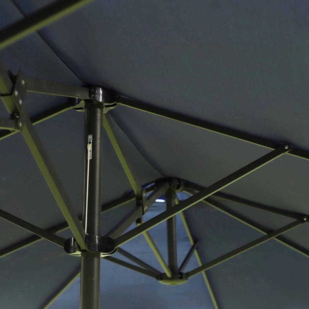 Outsunny Podwójny Parasol Ogrodowy Marketowy na Taras z Korbą Niebieski Owal 460 x 270 x 240 cm