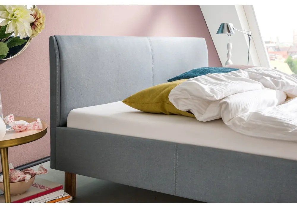 Niebieskie/szare tapicerowane łóżko dwuosobowe bez stelaża 140x200 cm Lena – Meise Möbel