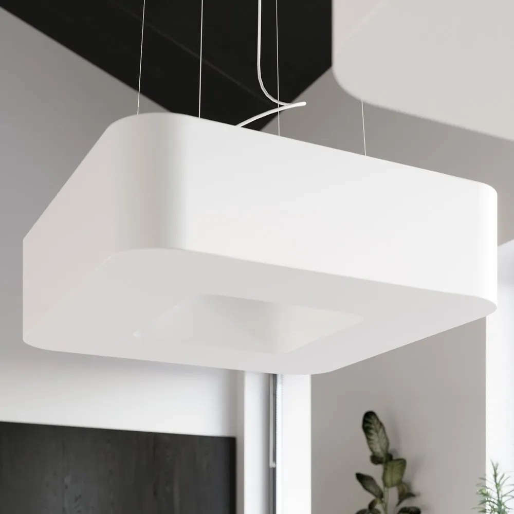 Biała lampa wisząca z tekstylno-szklanym kloszem Piano – Nice Lamps