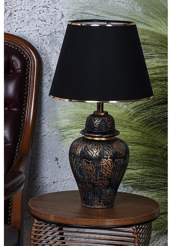 Lampa stołowa w czarno-złotym kolorze z tekstylnym kloszem (wysokość 54 cm) Derin – Opviq lights