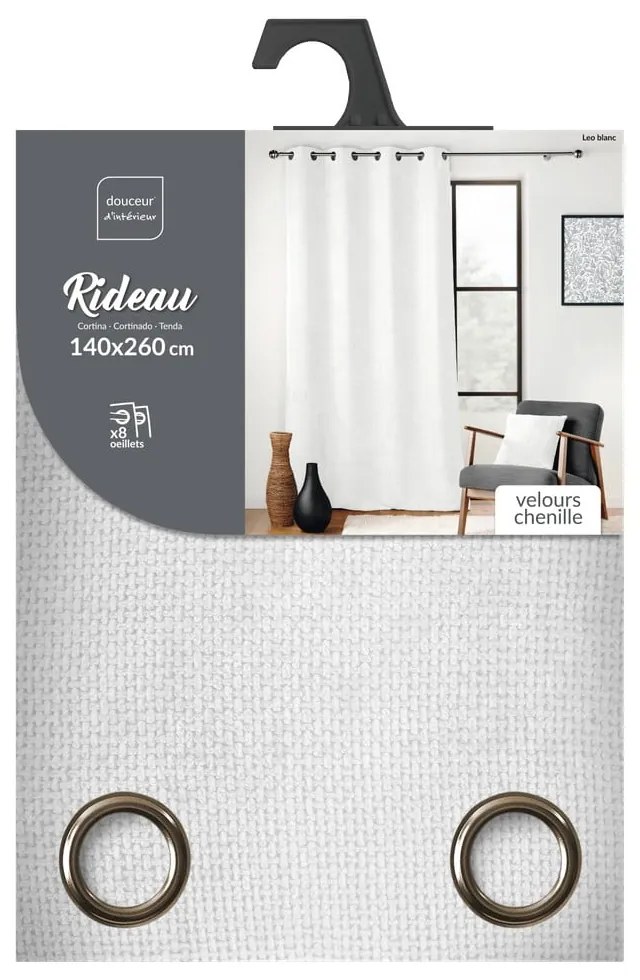 Biała zasłona z szenilu 140x260 cm Leo – douceur d'intérieur