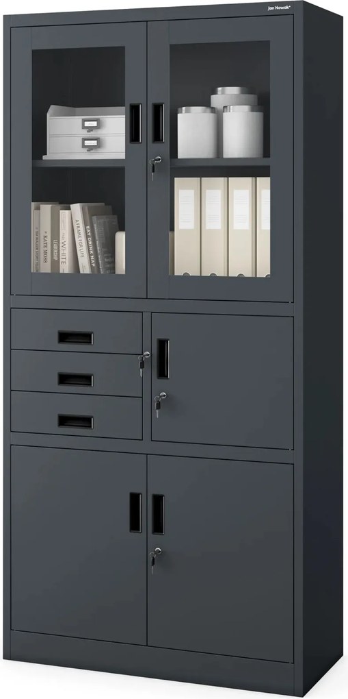 Biurowa szafa aktowa z sejfem Filip 90x40x185 cm antracyt