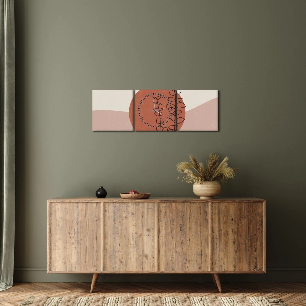 Obraz - Boho leaves N⁰1 (z zegarem) (90x30 cm)