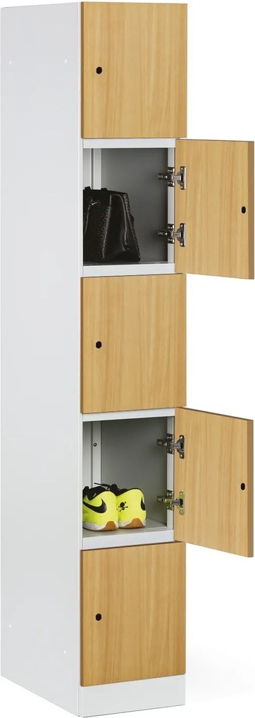 Szafka skrytkowa S1, 5 schowków, 1850 x 300 x 500 mm, zamek cylindryczny, drzwi laminowane, orzech