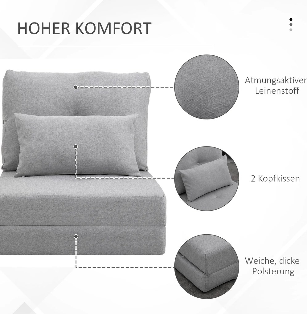 HOMCOM Sessel składana mata do spania, design 2 w 1, odpinana poduszka, 60 x 80 x 56 cm, szary