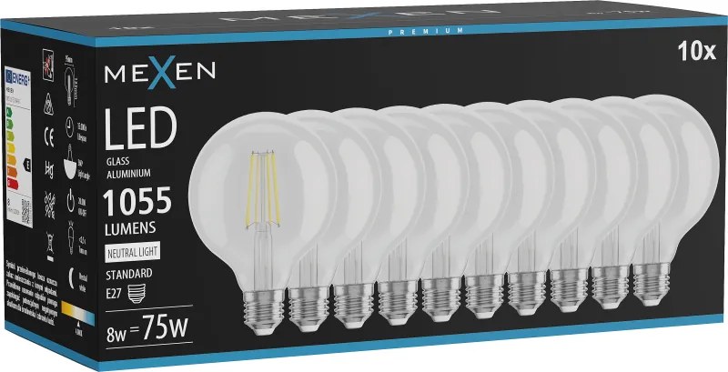 Mexen Vintis 10x żarówka filament LED E27, G95, 8W, Neutralna - 4000K, 1055 lm, clear - L157-E27-0840-00x10