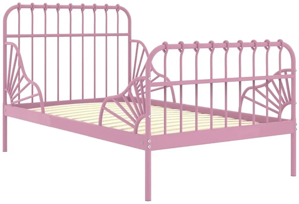 Różowe metalowe łóżko rosnące z dzieckiem 80x130/200 cm - Kasja