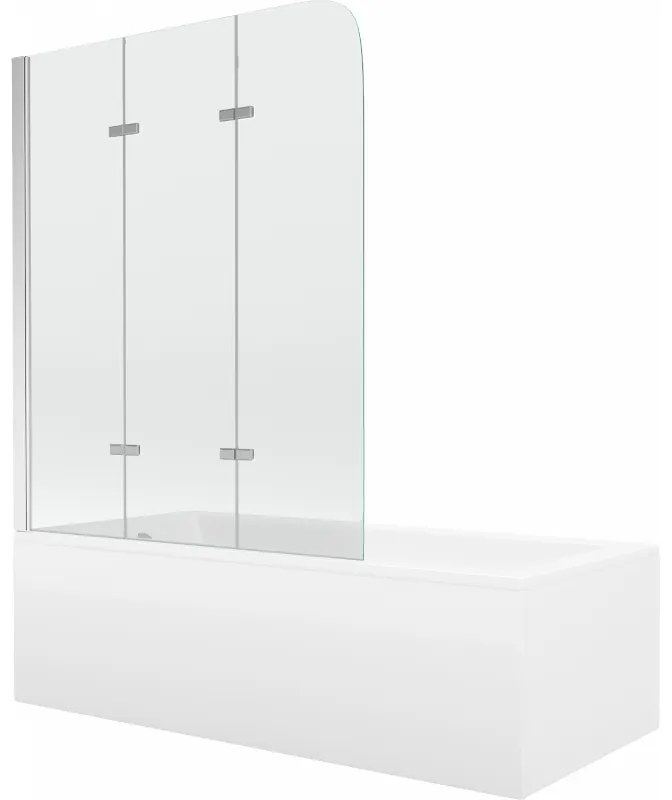 Mexen Cubik wanna prostokątna 160 x 70 cm z obudową i parawanem 3-skrzydłowym 120 cm, transparent, chrom - 550316070X9012030100